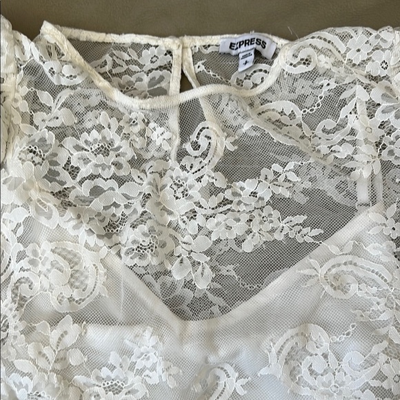 Express White Lace Blouse with 3/4 Sleeves S - Picture 2 of 5